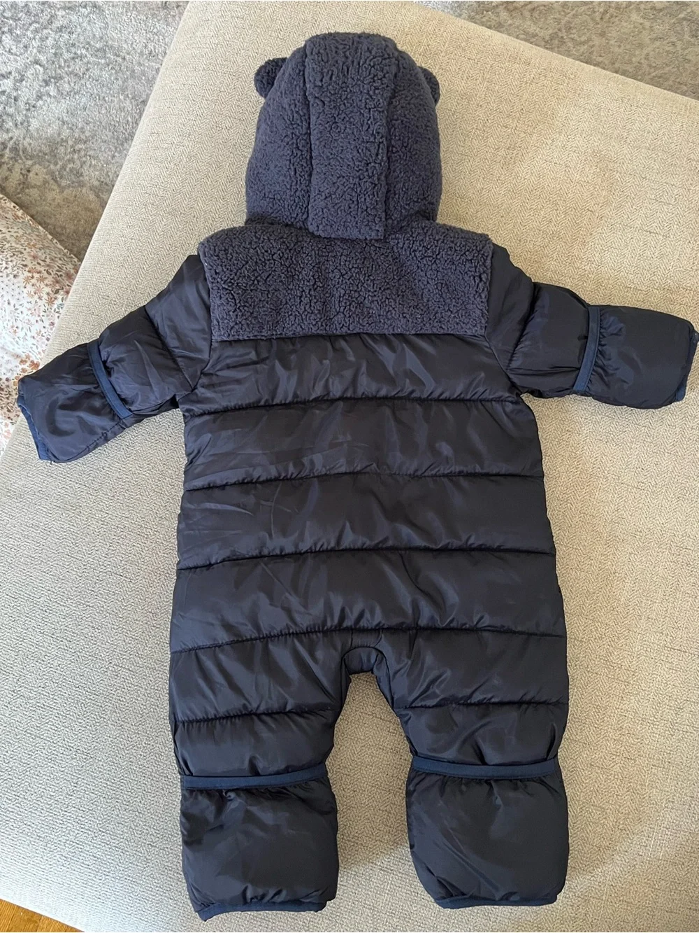 Baby GAP Navy Puffer Baby One-Piece with Sherpa Hood (0-3 months)